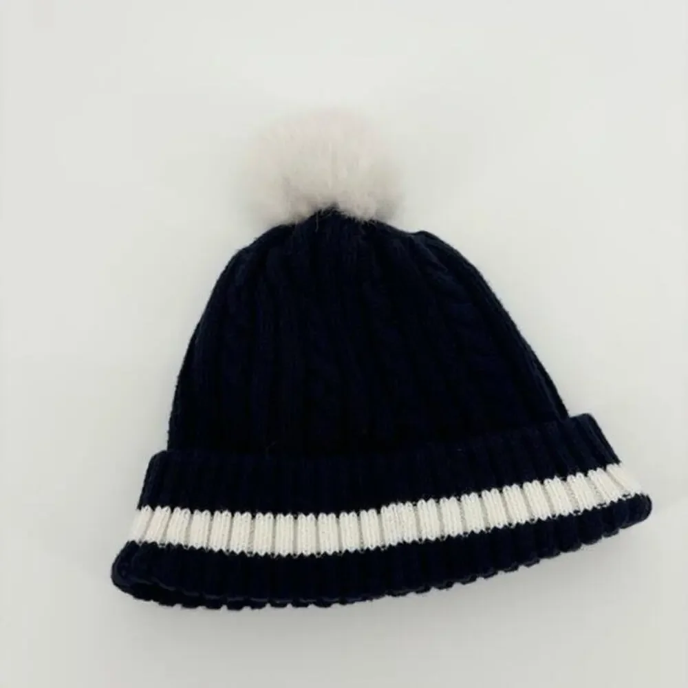 H&M Cable Knit Mickey Mouse Hat Pompom Size 2/6 Months Navy‎ White
